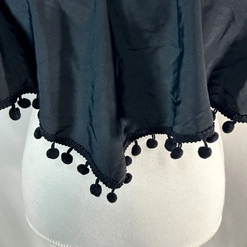 Firepearl Black Pom Pom Ruffle Crop‎ Top Bikini Swim Top Beach Resort Small
